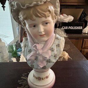 Victorian Era Antique Porcelain Bisque German Bust Of Young Woman